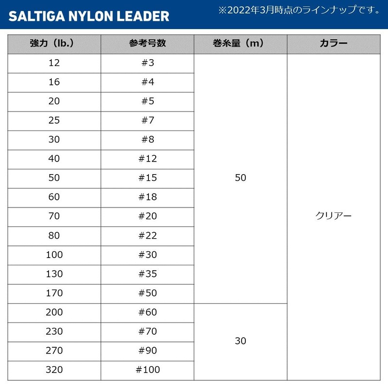 Saltiga Nylon Leader, 164.0 ft (50 m), 130lb (#35), Clear