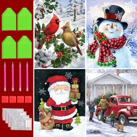 UNIQUORS DIY Diamond Painting Set Christmas, 4 Pack Diamond Painting Pictures Children Dog Snowman Diamond Painting Adult Bird for Home Wall Decor (30 x 40 cm)