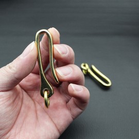 PPFISH Solid Brass U Hook Key Loop Pocket Clip with Ring, Simple Style Car Keychain for Men Women (Pack of 2) (Brass Hook)