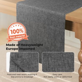 BETRIC 100% Pure Linen Extra Long Table Runner - 14 x 108 Inch Farmhouse Dining Table Runner, Perfect for Fall, Thanksgiving, and Christmas -Athena -Charcoal Grey