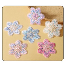 Minason Lace Cut Petal Blossom Patches: 6Pcs Assorted Color Sequin Flower Sakura Sew on Patch Applique DIY Accessories for Girls' Clothes Shirts Wedding Dress Backpacks