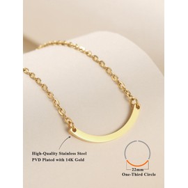 PENLYU Birthstone Necklace, Best Friend Necklace, 14K Gold Curved Bar Necklace for Women, Gifts for Friend & Bestie, Necklace Set to Share, One-Third Circle Design, Plain Curved Bar Jewelry