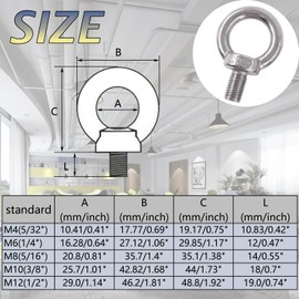 304 Stainless Steel Male Thread Machinery Shoulder Lifting Ring Eye Bolt ，Metown，Heavy Duty Screw Bolt, M4 M6 M8 M10 (4Pcs, M12)