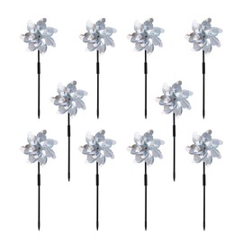 10 Pack Reflective Pinwheels with Plastic Stakes| 19.7 inch Pre-Assembled Sparkle Pin Wheel Set | Scare Off Birds and Animals Away | Decorative for Garden, Yard, Lawn
