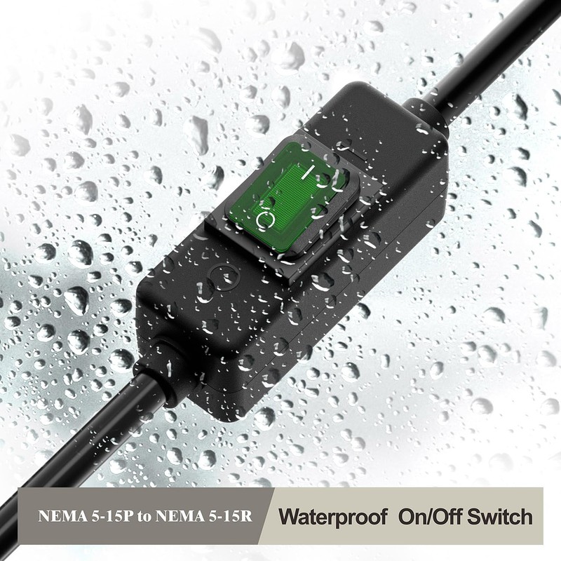 1.5Feet 90Degree Waterproof Extension Power Cord, in-Line On-Off Switch Extension