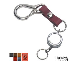 Highstyle Tochigi Leather & Mini Carabiner & Single Reel Key Holder, dark brown