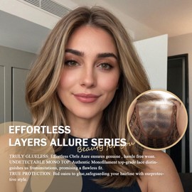 DWY Mono Top Brown with Blonde 5x5 Lace Front Wig Glueless Wigs for Women 16IN Straight Layered Synthetic Futura Hair Replacement for Daily Use