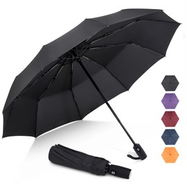 ZOMAKE Compact Umbrella, Auto Open & Close Travel Folding Umbrella, Windproof Fast Drying Umbrella with 10 Ribs, Slip-Proof Handle Design for Easy Carry(Black/New)