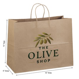 Flexicore Packaging 16"x6"x12" | 10 to 1,000 Pcs - Brown Kraft Paper Bags, Shopping, Merchandise, Party, Gift Bags, (Custom Printed-BROWN)