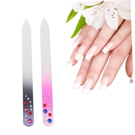 Mikinona 2pcs Colorful Glass Nail Files for Nail Care and Manicure for Home and Salon Use Safe and Buffer for Natural and Artificial Random Style
