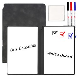 Marte Vanci Whiteboard Notebook Reusable Dry Erase Whiteboard with Pen and Wiping Cloth A5 Portable Dry Erase Pad with PU Cover White Board for Notes Lists Memo Message Presentation (Black)