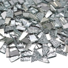 LITMIND 1.1LB Silver Mixed Irregular Glass Scraps Mosaic Tiles with Mirror and Textured Backing - Ideal for Mosaic Crafts, Puzzles, and Art Projects
