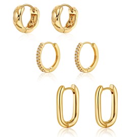 Kyerlyn 3 Pairs Gold Hoop Earrings for Women Twisted Chunky Gold Small Hoop Earrings14K Gold Plated Hypoallergenic Thick Open Multipack Gold Jewelry for Women Valentine's Day Gift