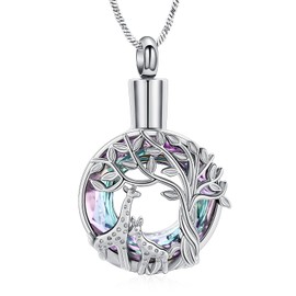 Yinplsmemory Tree of Life Urn Necklace for Ashes Women Giraffe Cremation Jewelry Ashes Pendant for Human Pet Memorial Ash Jewelry