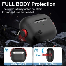 T Tersely [with Safety Lock] for Airpods 4(2024) Generation Case Cover Cleaning Kit, Premium Clear Case TPU Keychain Hook,Supports Wireless Charging,Shockproof Protection-Black (Black+Red)