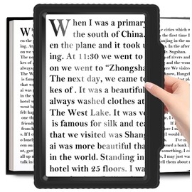 JUOIFIP 5X Full-Page Magnifying Glass for Reading, Black, Lightweight, 5.7" x 8" Viewing Area, 5X Magnification, Optical-Grade Lenses