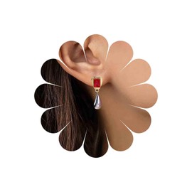 Inateannal Vintage Drop Earrings Gold Square Ruby Stud Earrings Silver Drop Earrings Chunky Drop Earrings Red Gemstone Earrings Jewellery for Women and Girls, Zinc, No Gemstone