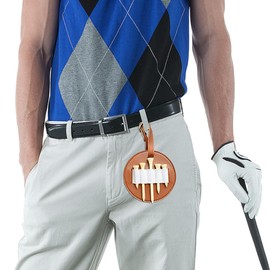 MilyaDE Golf Tees Holder Faux Leather Round with 10 Tees Holes Including 5 Wooden Golf Tees Organiser Brown