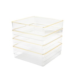 Martha Stewart Kerry Plastic Stackable Office Desk Drawer Organizers, 6" x 6", 4 Pack, with Gold Trim