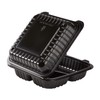 Karat 8'' x 8" Black PP Hinged Container, 3 compartment