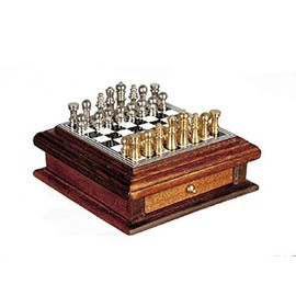 Melody Jane Dollhouse Chess Set with Wooden Storage Drawer Miniature Study Accessory