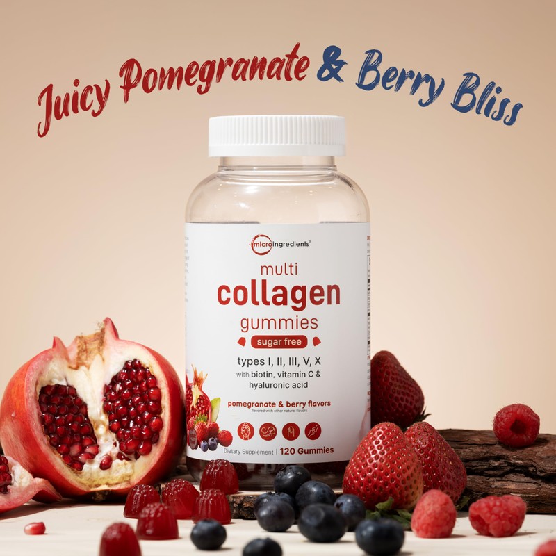 Micro Ingredients Multi Collagen Peptides, 120 Collagen Gummies | Type