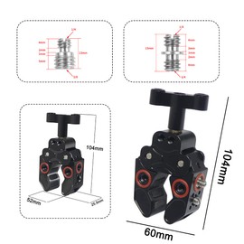 CS PRIORITY Super Clamp Krabbenclip mit 1/4 Zoll 3/8 Zoll Kaltschuh-Halterung, 360° drehbarer Kugelkopf, magische Armklemme für DSL-Kamera-Monitor, LED-Licht-Mikrofonhalter (Clip mit 2 Schrauben)