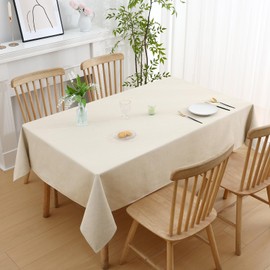 smiry Faux Linen Table Cloth Rectangular 140x300cm, Water resistant Tablecloth with Flannel Backing, Thick Fabric Washable Table Cover for Dining Party and Outdoor, Beige