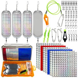 FREE FISHER 63pcs Fishing Dodgers Flashers Making Kit Spinnerbait Pre-Rigged for Trolling Salmon Trout Fishing Lures Saltwater
