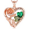 925 Sterling Silver Double Birthstone Rose Flower Heart Jewelry Necklaces
