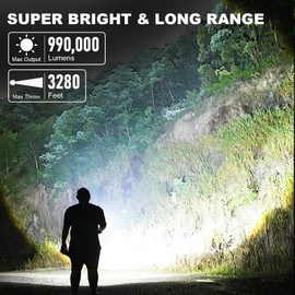Rechargeable Led Flashlights High Lumens, 990000 LM Super Bright Flashlight Adjustable, Powerful 5 Modes Waterproof Flashlight Handheld Flash Light for Home Camping