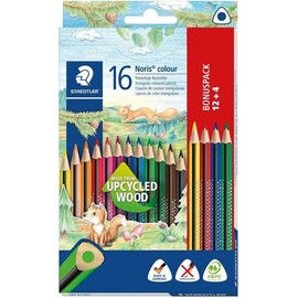 STAEDTLER Noris Colour Coloured Pencils, Pack of 16, Increased Break Resistance, Triangular Shape, Ergonomic Soft Surface and 3 Mars Plastic Erasers