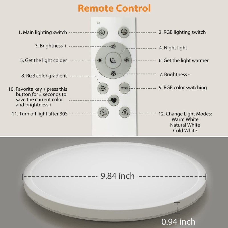 Peasur 25CM LED Ceiling Light 3000-6000K, 24W 3200LM Bathroom Light