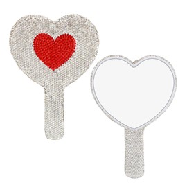 AUEAR, Rhinestone Handheld Mirror Heart Bling Glitter Cosmetic Dazzling Portable Hand Mirrors with Handle for Women White
