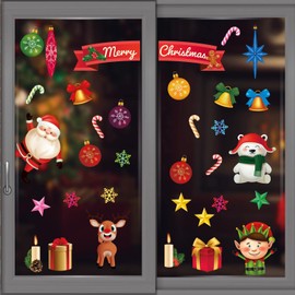 WALPLUS Xmas Window Decorations Reusable Christmas Window Clings Double Sided Christmas Window Stickers Removable Christmas Window Decorations 59 PCS