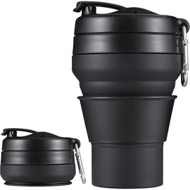 2PACK Collapsible Coffee Cup, 20 OZ 600ml Silicone Folding Camping Cup, Leak Proof BPA Free Portable Cup, Sport Bottle with Lids for hiking (Black) - Colour: black, Size: 2*20OZ