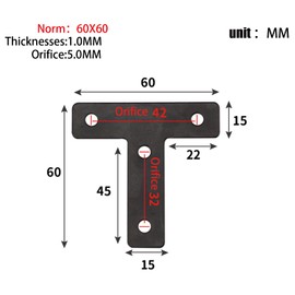 10Pcs Flat T Corner Bracket 60mm x 60mm Stainless Steel Joining Brace Brackets Mending Plates for Wood Shelf Cabinet Table Chair (Black)