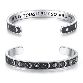 TONY & SANDY Stocking Stuffers for Women Christmas Inspirational Bracelets Unique Cheer Up Get Well Soon Gift Baskets Life is Tough But So Are You Sun Moon Encouragement Friendship Jewelry