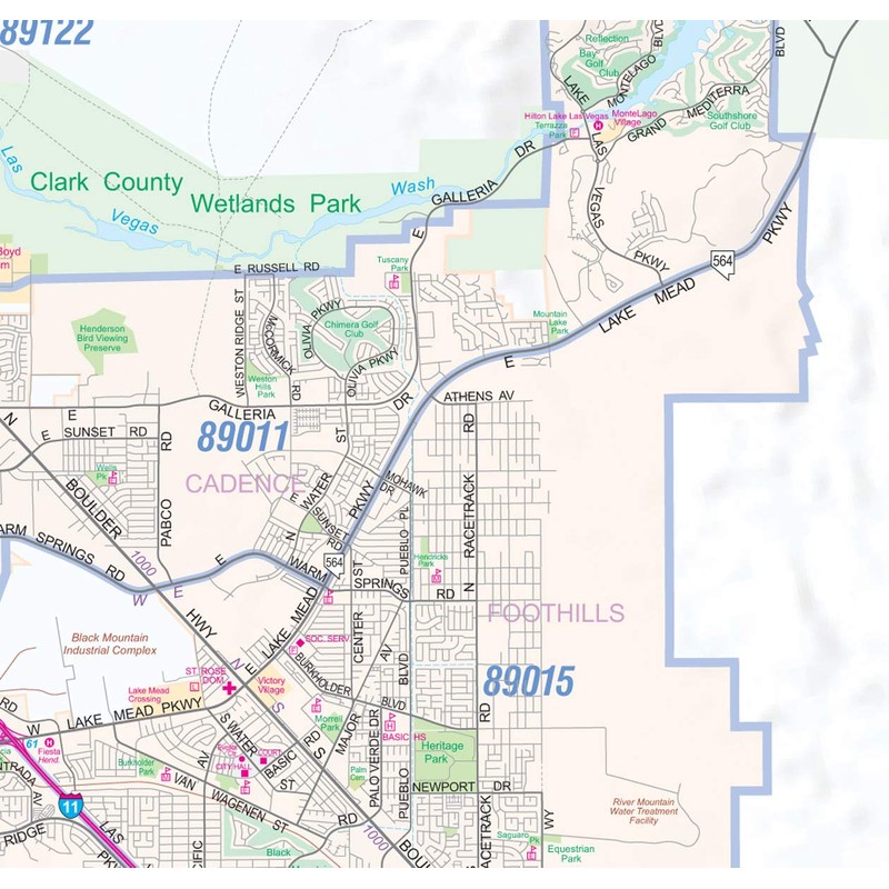 Greater Las Vegas-Clark County Detailed Region Wall Map *ZIP Codes*