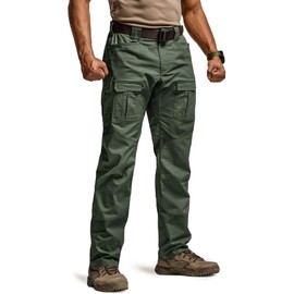 CQR Men's Flex Ripstop Tactical Pants, Water Resistant Stretch Cargo Pants, Lightweight EDC Hiking Work Pants, Breacher Green Kelp, 38W/32L