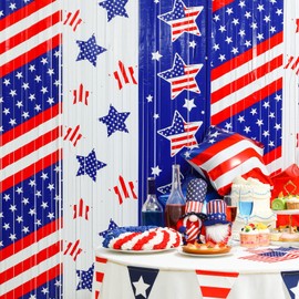 LOYIM 4th of July Party Decorations 3 Pack 3.3 x 6.6 ft Red White Blue Foil Fringe Curtains Fourth of July Backdrop Patriotic Photo Backdrop Streamer for Independence Day Memorial Day USA Labor Party