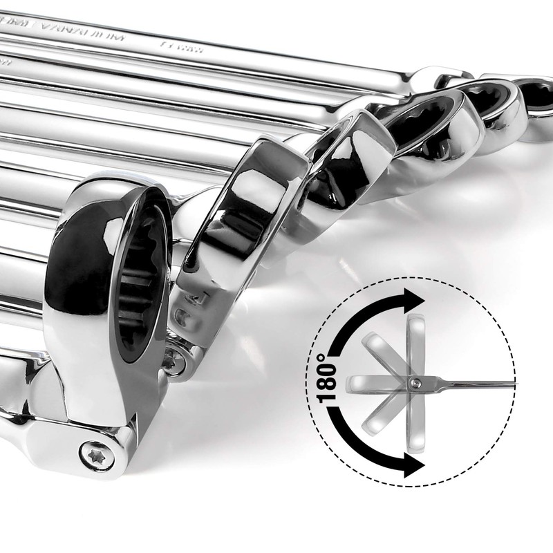 DURATECH 14 * 15 mm Extra Long Flex-Head Ratcheting Wrench,