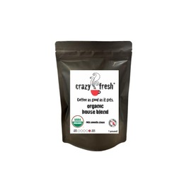 Crazy Fresh Whole Bean Coffee, Organic House Blend 1 lb Whole Bean Super Premium Dark Roast Coffees in Small Batches since 1911, Delivered Fresh