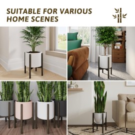 GENTINGBRO Adjustable Plant Stand Indoor, Bamboo Plant Holder 8 to 17 Inches, Small Tall Planter Stand for Indoor Plants, Single Floor Plant Stand for Living Room Balcony Bedroom, Light Brown