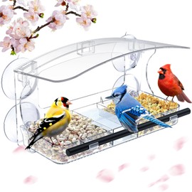 Window Bird Feeder with Strong Suction Cups, Clear Window Bird feeders for Viewing, Bird Feeders for Outdoors Outside,Multiple Bird Types