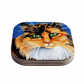 KESS InHouse Vinny Thompson"Sparkle" Orange Blue Coasters (Set of 4), 4 x 4", Multicolor