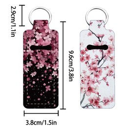 FREEBLOSS 4Pcs Chapstick Holder Keychain Cherry Blossoms Pattern Lip Balm Holder Keychains Lipstick Keychain Lip Balm Organizer Lipstick Storage Case for Women Gift 1.5x3.8''/3.8x9.6cm