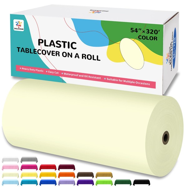 ZHZJCKSHB 54IN X 320FT Plastic Table Cover Roll with Cutter