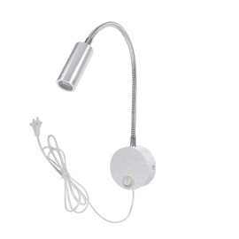 WeFoonLo 3W Wall Mounted Reading Light Flexible Gooseneck LED Sconce Lamp with Plug & Switch for Bedroom, Office, Workbench, Studio (01 Silver Cool)