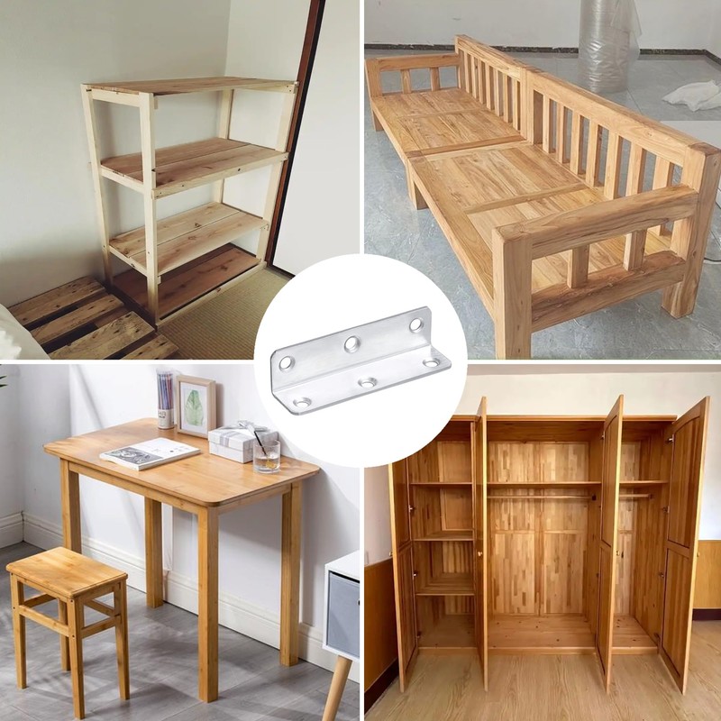 6 PCS Stainless Steel Corner Braces,L-Shaped Extended Fastening Brackets (Silver)